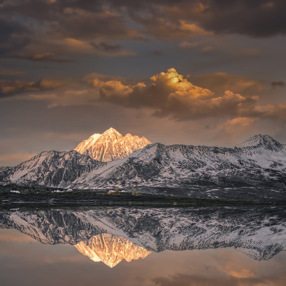 Golden Peaks Reflection by Cai  ning — canvas wall art