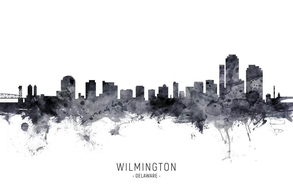 Watercolor Wilmington Skyline by Michael Tompsett — canvas wall art