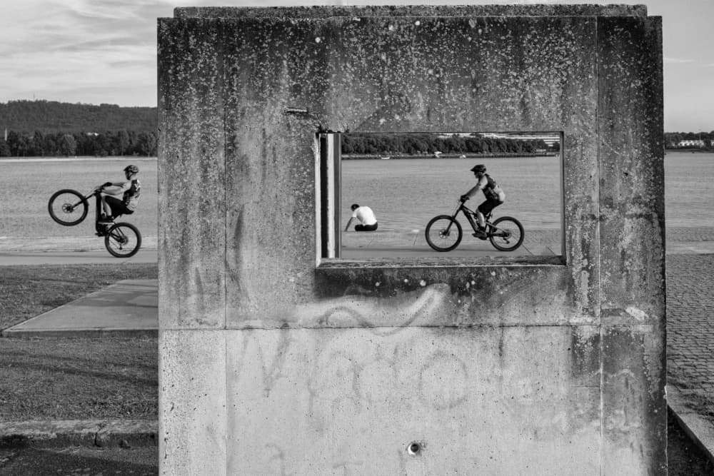 Concrete Frame Cycling by Carlos Costa — canvas wall art
