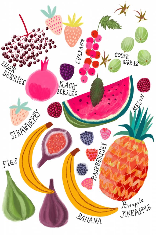 Vibrant Summer Fruits by uta krogmann — canvas wall art