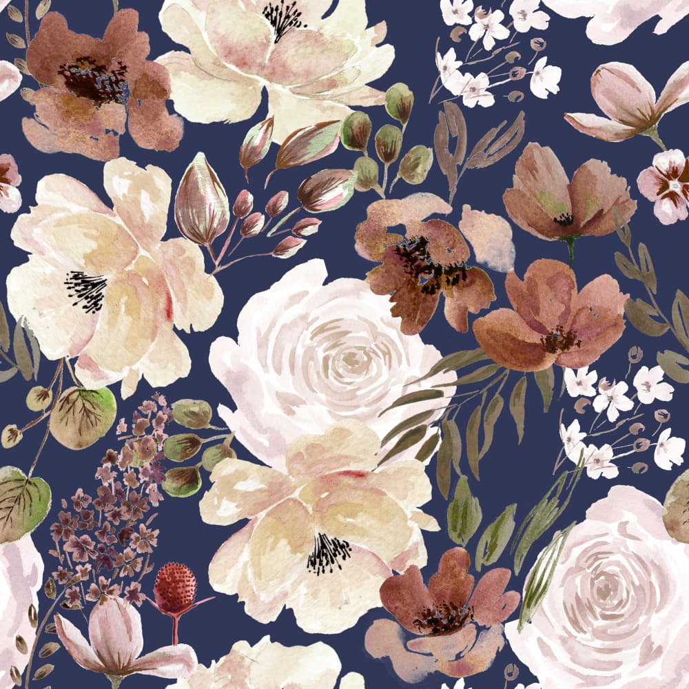 Floral Chaos Watercolor Pattern Blue Brown by Anis Illustration — canvas wall art