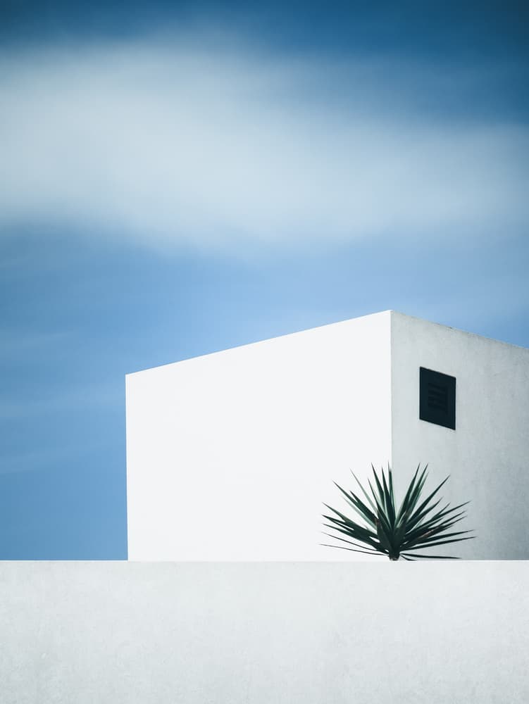 Blue Sky Minimalist Building by Renate Wasinger — canvas wall art