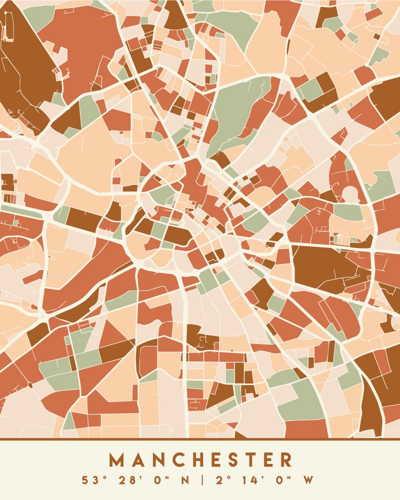 Stylized Manchester Map by Emiliano Deificus — canvas wall art