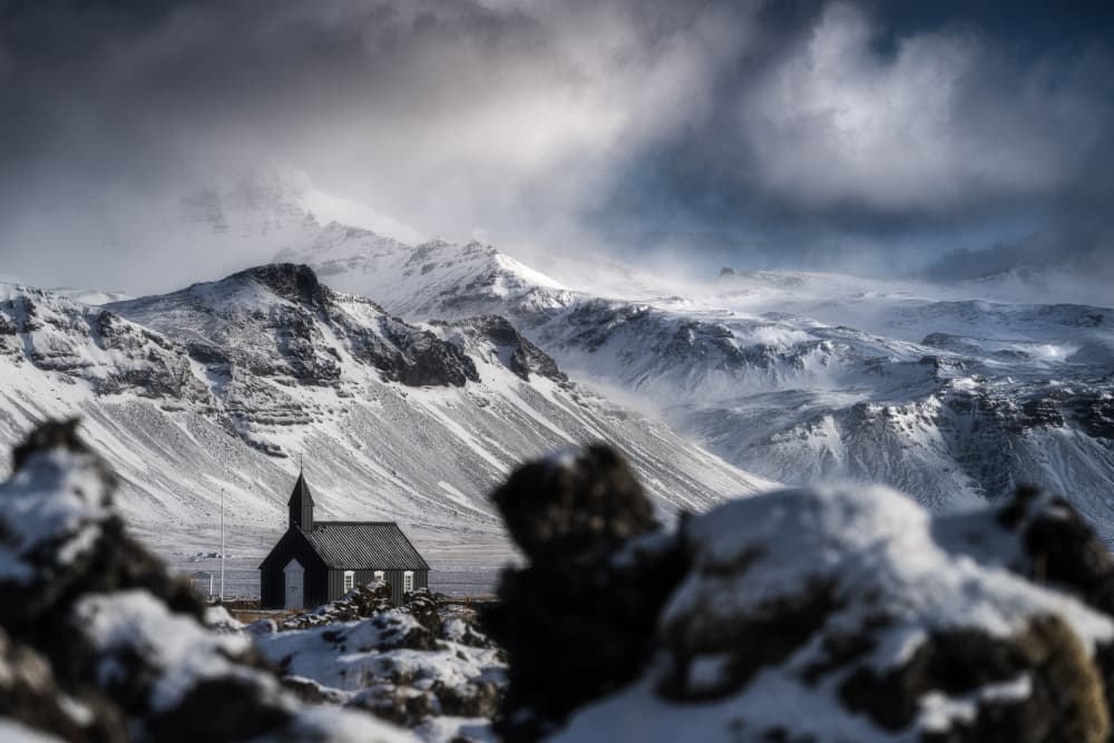Black Church Winter Landscape by Adam Pachula — canvas wall art