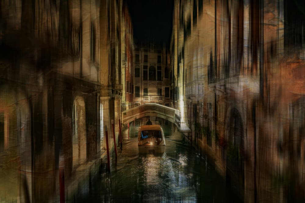 Venice Canal at Night by Michel Romaggi — canvas wall art