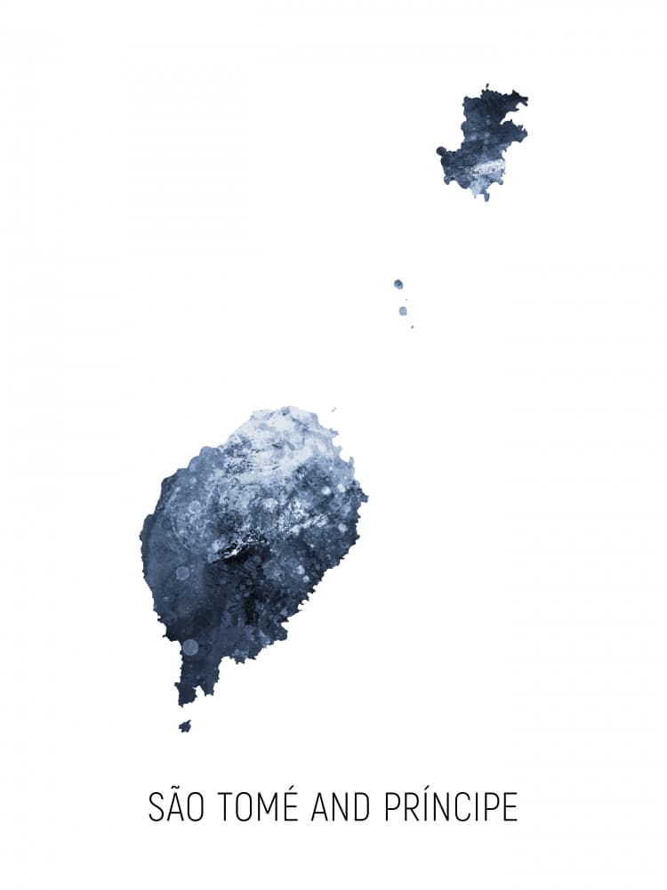 São Tomé Príncipe Watercolor Map by Michael Tompsett — canvas wall art