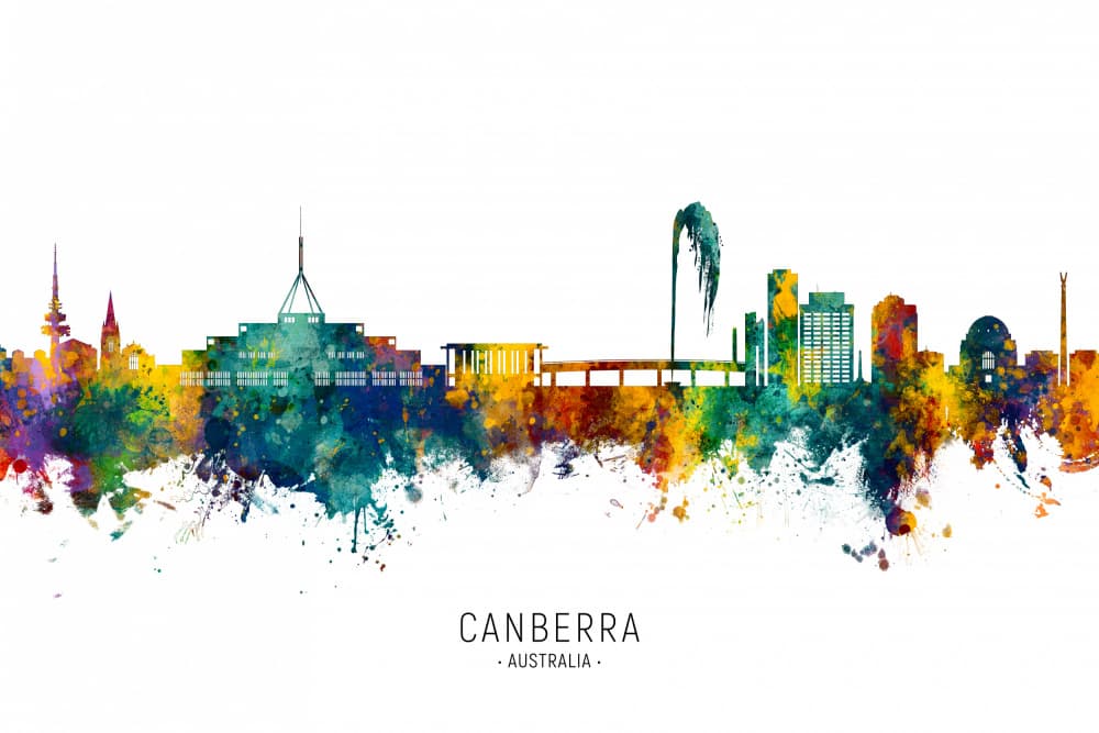 Vibrant Canberra Skyline by Michael Tompsett — canvas wall art