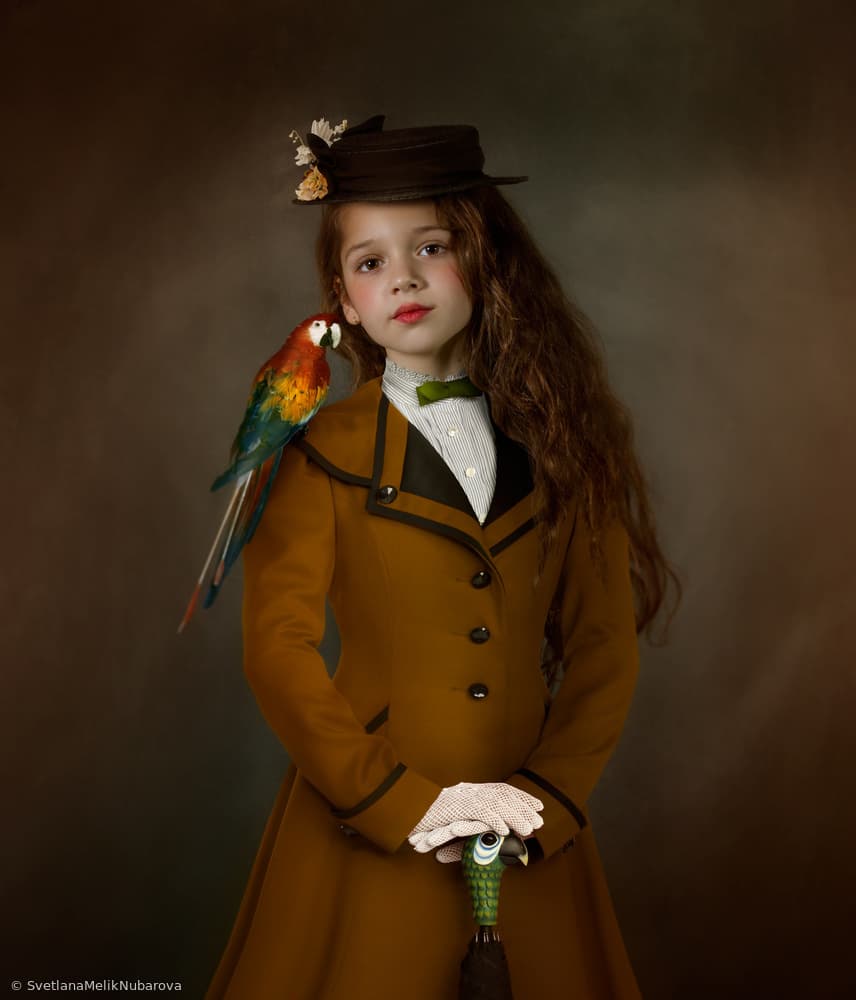 Young Lady and Macaw by Svetlana Melik-Nubarova — canvas wall art