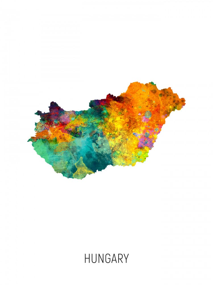 Colorful Hungary Map by Michael Tompsett — canvas wall art