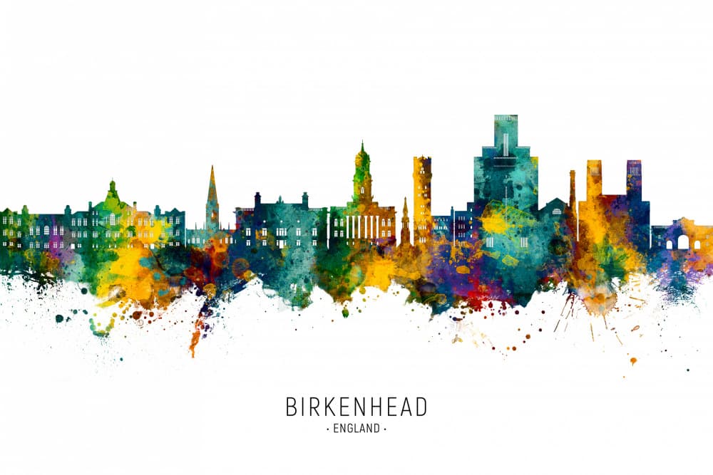 Birkenhead Watercolor Skyline by Michael Tompsett — canvas wall art