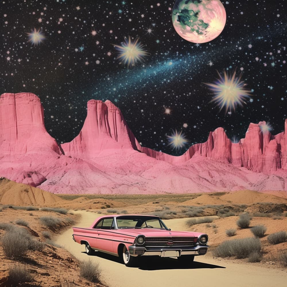 Pink Car Cosmic Desert by Samantha Hearn — canvas wall art