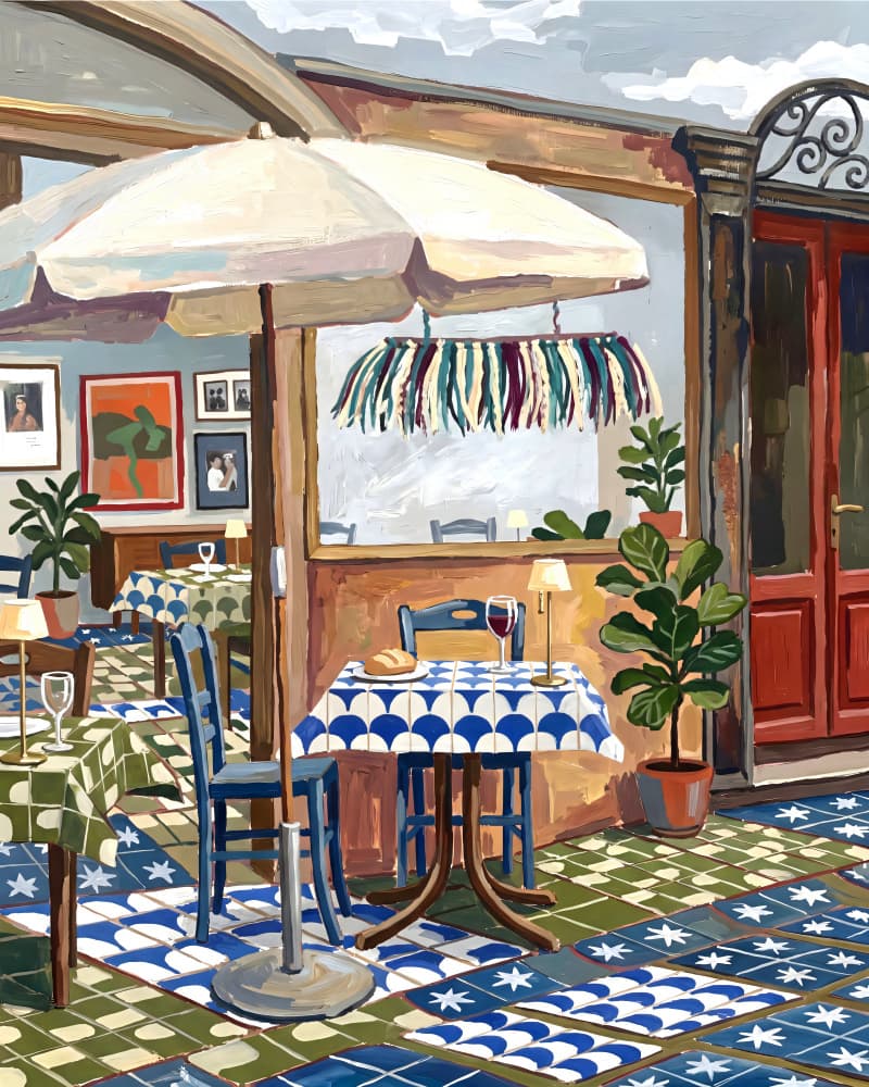 Charming Cafe Patio by Uma Gokhale — canvas wall art