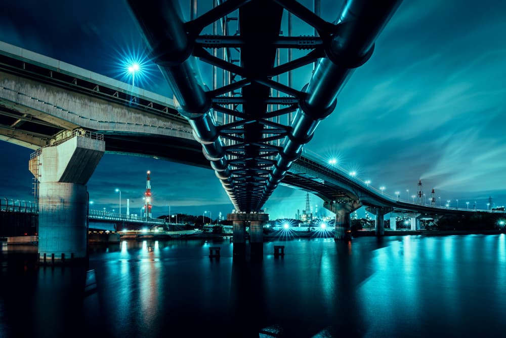 Urban Night Bridge Reflections by YusukeMatsumoto — canvas wall art