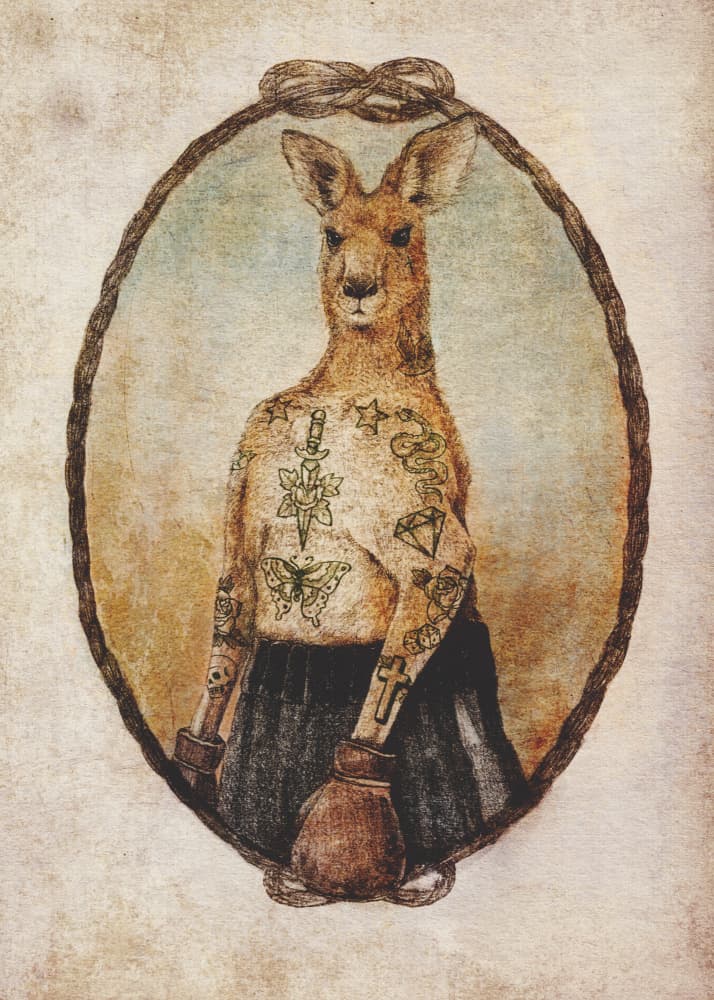 Tattooed Kangaroo In A Boxing Pose by Mike Koubou — canvas wall art
