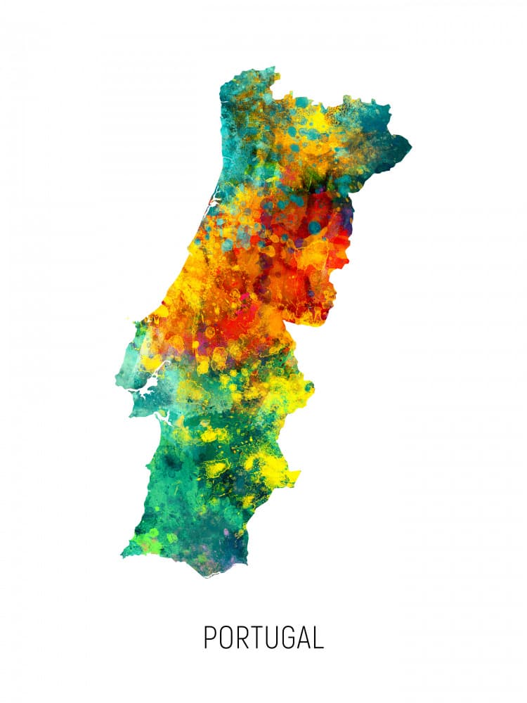 Vibrant Portugal Map by Michael Tompsett — canvas wall art