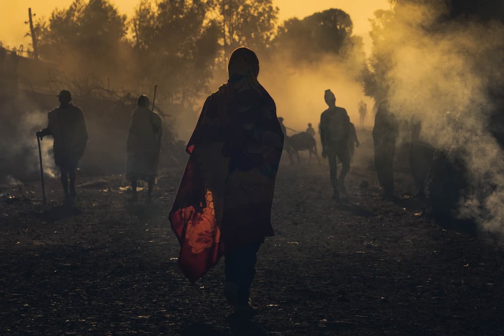 People in Golden Haze by António Carreira — canvas wall art