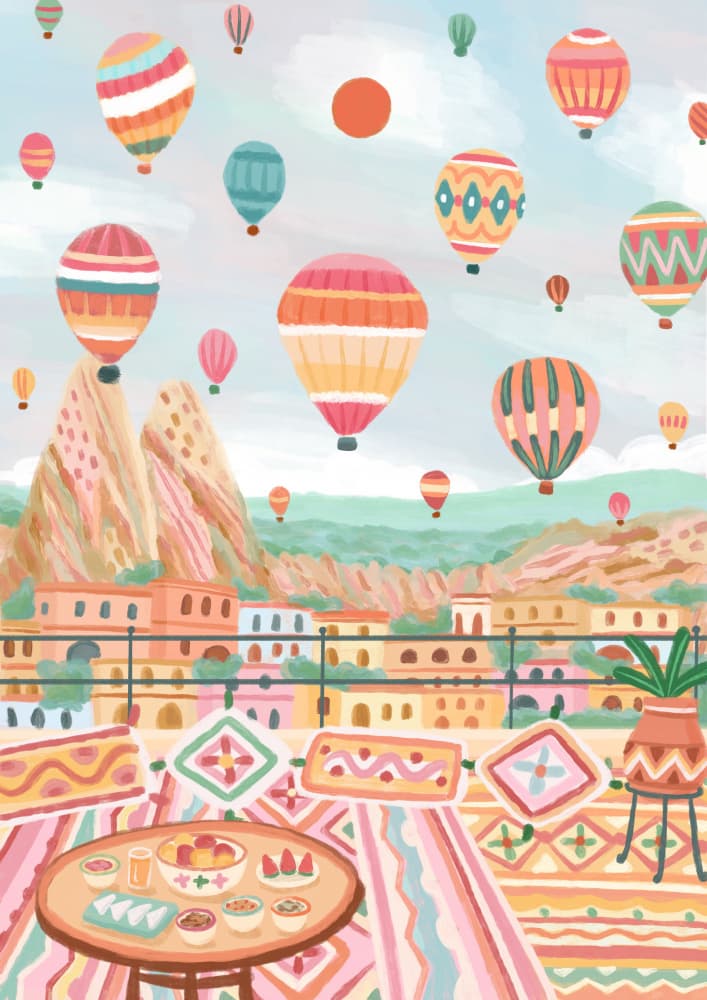 Rooftop Cafe Balloons by Nidhi Kachhadiya — canvas wall art