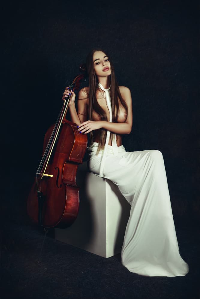 Dramatic Cello Nude by Ruslan Bolgov — canvas wall art
