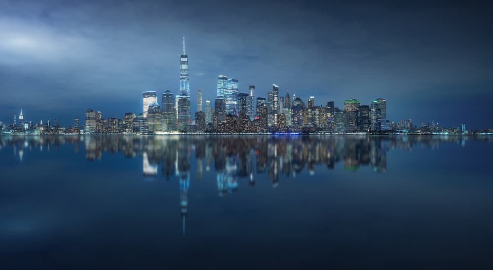 Manhattan Night Skyline Reflection by Carlos F. Turienzo — canvas wall art