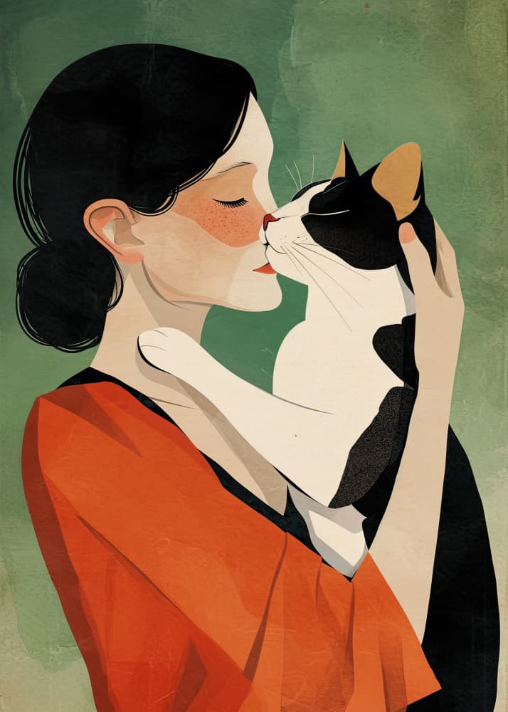 Woman And Cat Kiss by Justyna Jaszke — canvas wall art