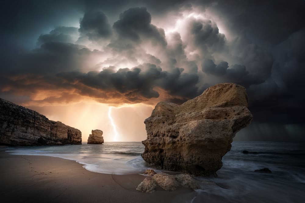 Dramatic Coastal Lightning by Marcel Egger — canvas wall art