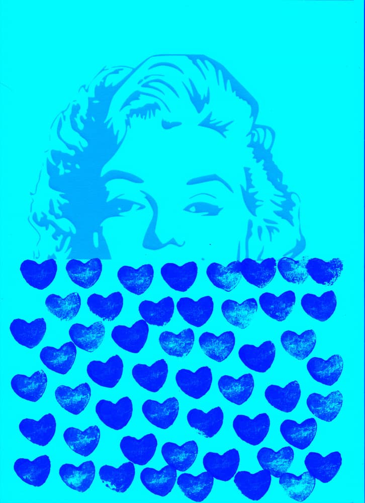 Iconic Marilyn Blue Hearts by Santhosh ch — canvas wall art