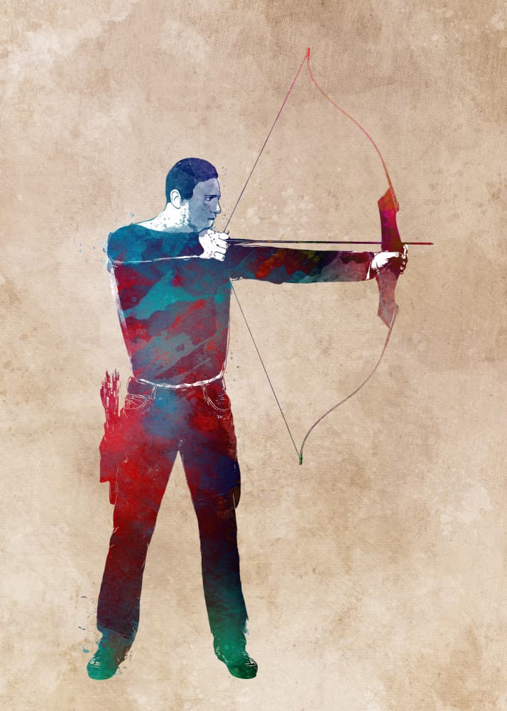 Colorful Archer Aiming by Justyna Jaszke — canvas wall art