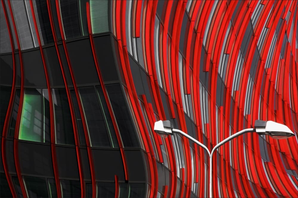 Red Architectural Curves by Gilbert Claes — canvas wall art