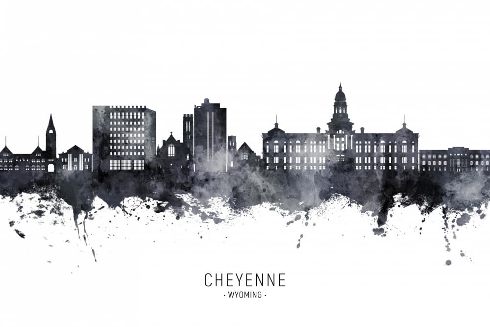 Cheyenne Watercolor Cityscape by Michael Tompsett — canvas wall art