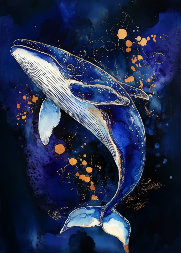 Elegant Blue Whale by Justyna Jaszke — canvas wall art