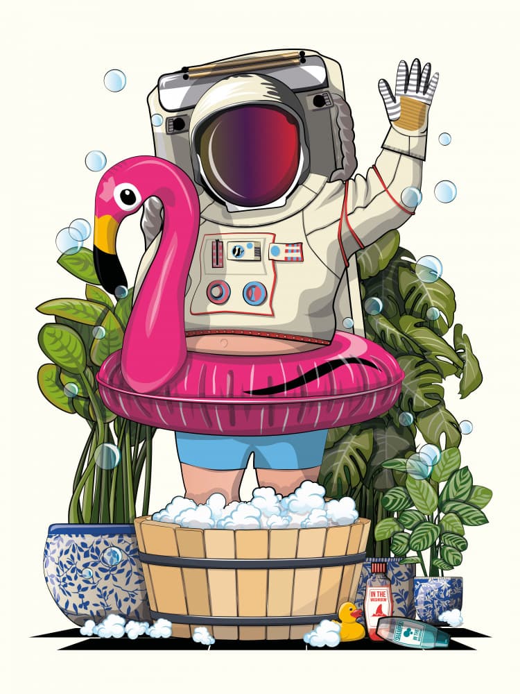 Quirky Astronaut Tropical Bath by In The Washroom — canvas wall art