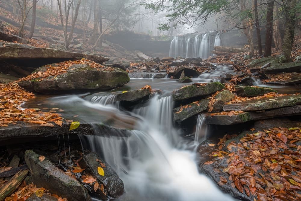Misty Autumn Waterfall