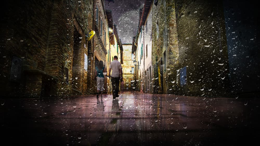Romantic Rainy Night Walk by Nicodemo Quaglia — canvas wall art