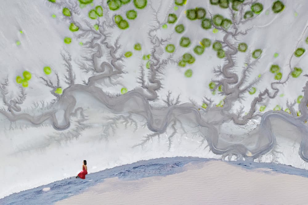 Abstract River Green Blooms by Songlin Xu — canvas wall art