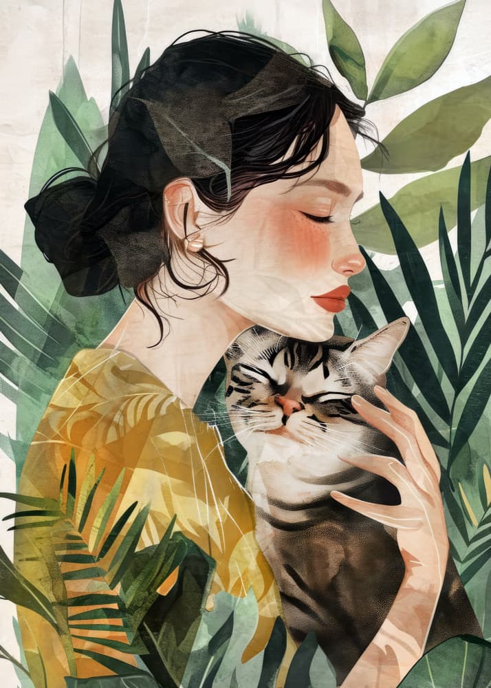 Woman Cat Serenity by Justyna Jaszke — canvas wall art