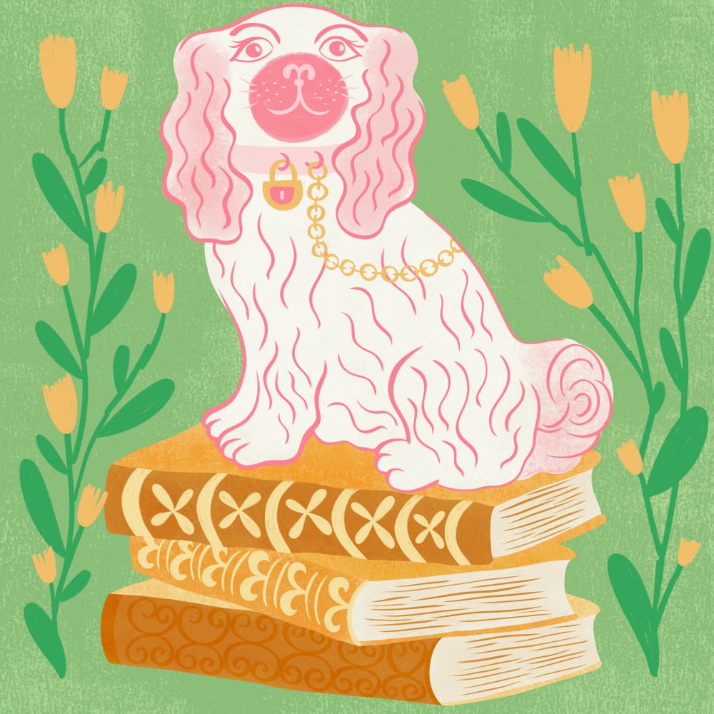 Pink Staffordshire Dog by Carrie Cantwell — canvas wall art