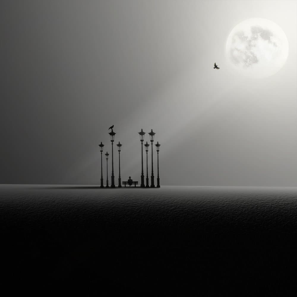 Lone Figure Under Moon by Hadi Malijani (Malenjani) — canvas wall art
