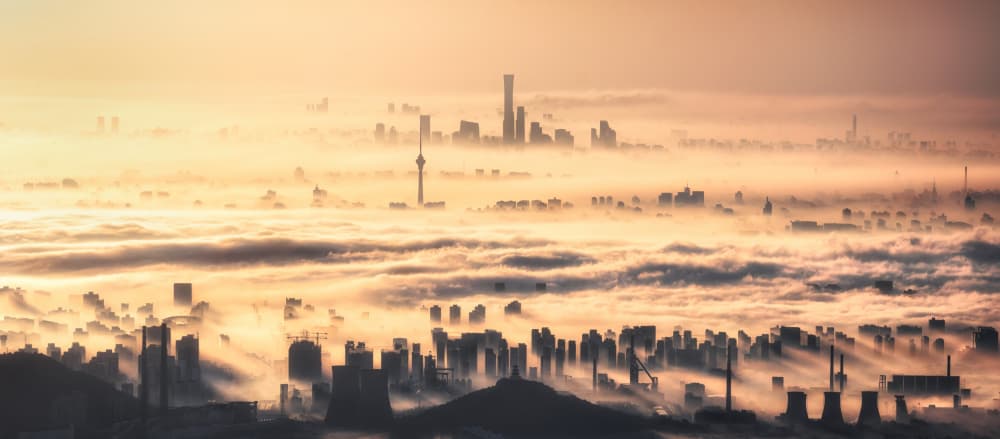 Golden City Fog by Yuan Cui — canvas wall art