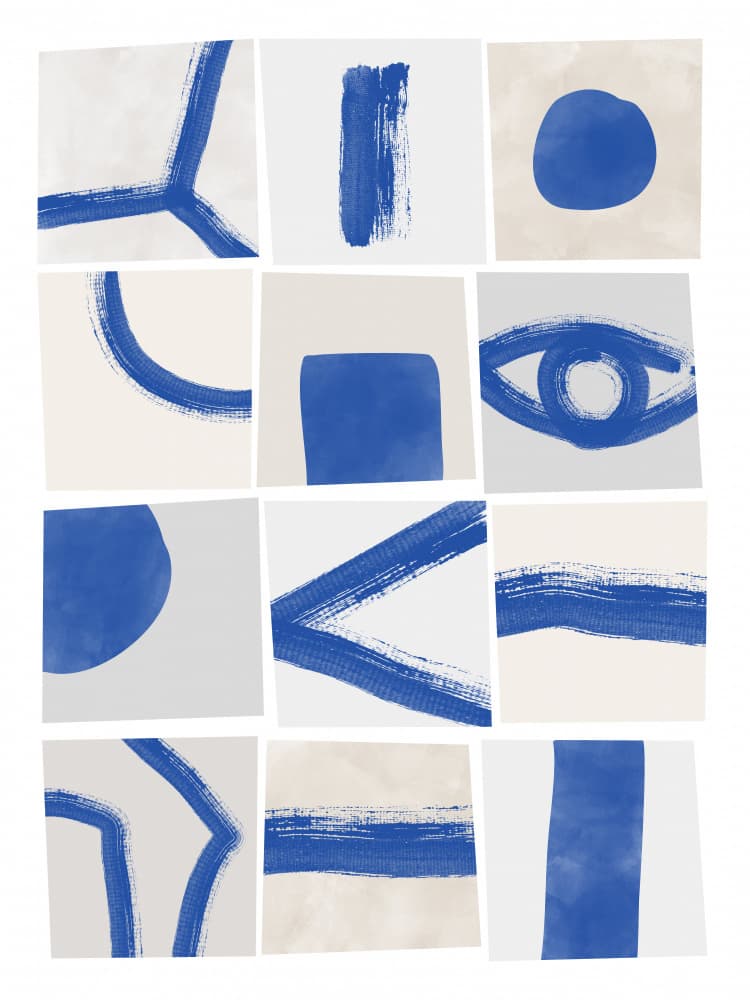 Blue Abstract Shapes Grid by Elena Ristova — canvas wall art