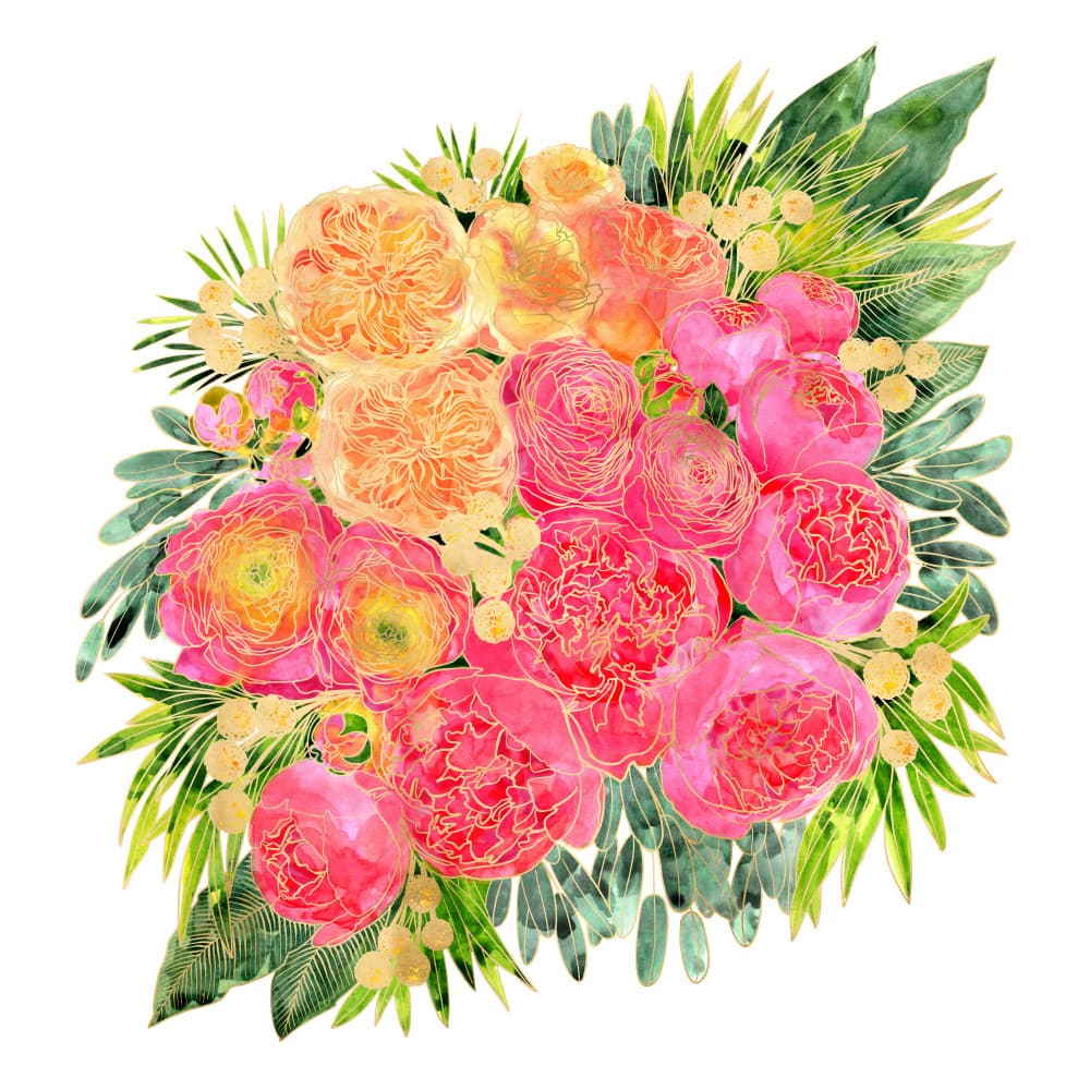 Vibrant Pink Gold Florals by Rosana Laiz Blursbyai — canvas wall art
