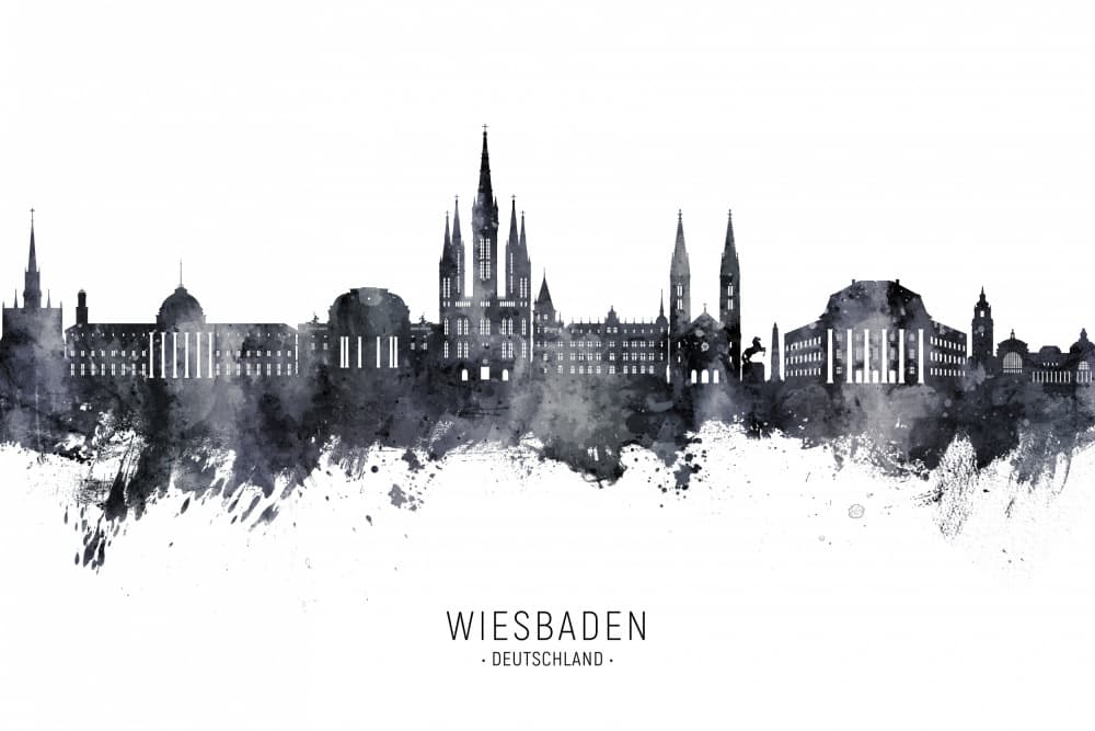 Wiesbaden Watercolor Skyline by Michael Tompsett — canvas wall art