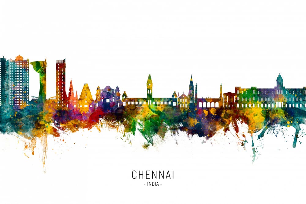Watercolor Chennai Skyline by Michael Tompsett — canvas wall art