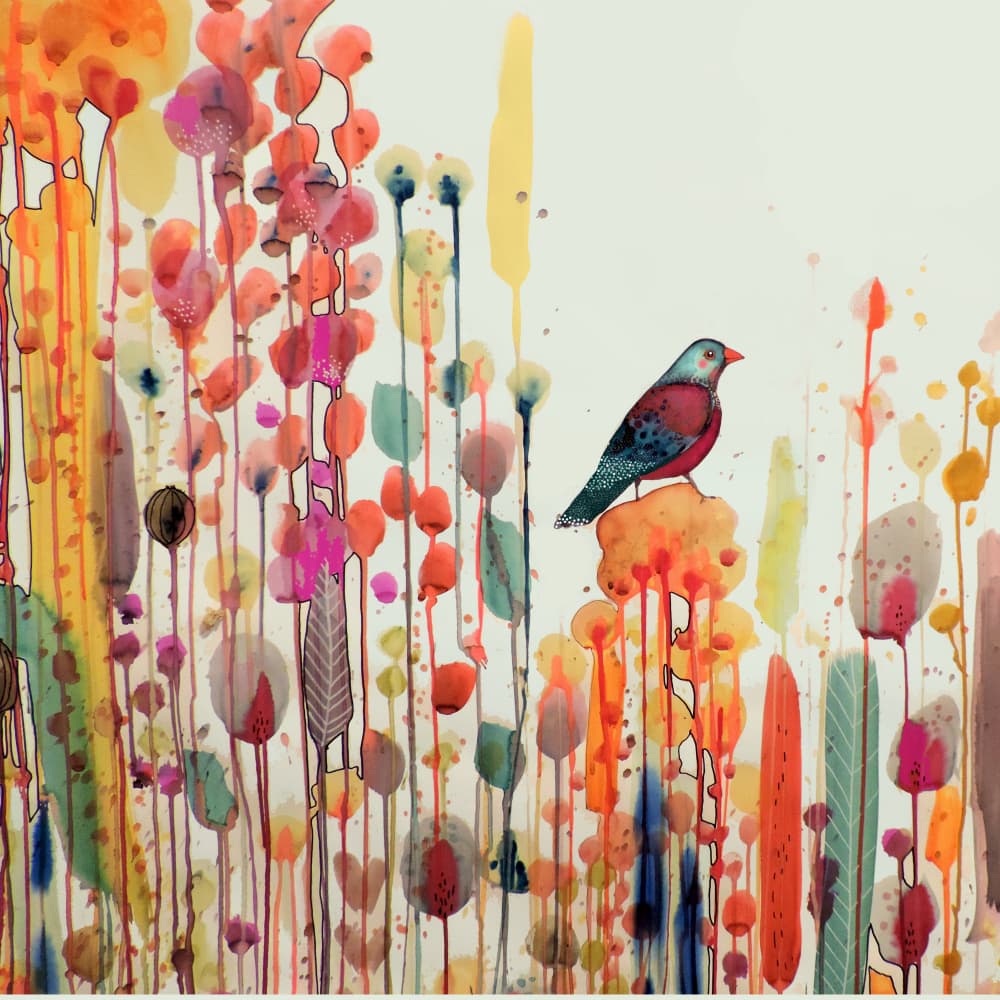Whimsical Bird and Blooms by Sylvie Demers — canvas wall art