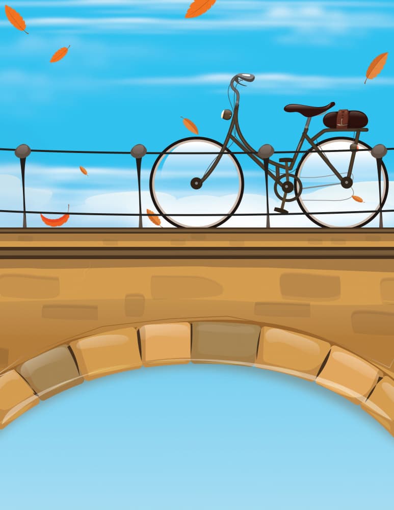 Autumn Bridge Bicycle by Nicholas — canvas wall art