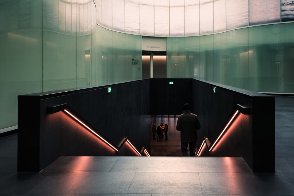 Modern Stairs Orange Light by Vito Muolo — canvas wall art