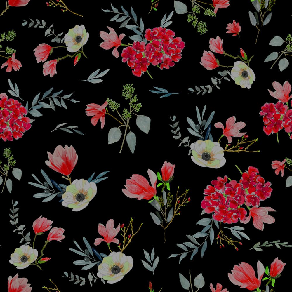 Floral Bouquets Pattern Red and Black by Anis Illustration — canvas wall art