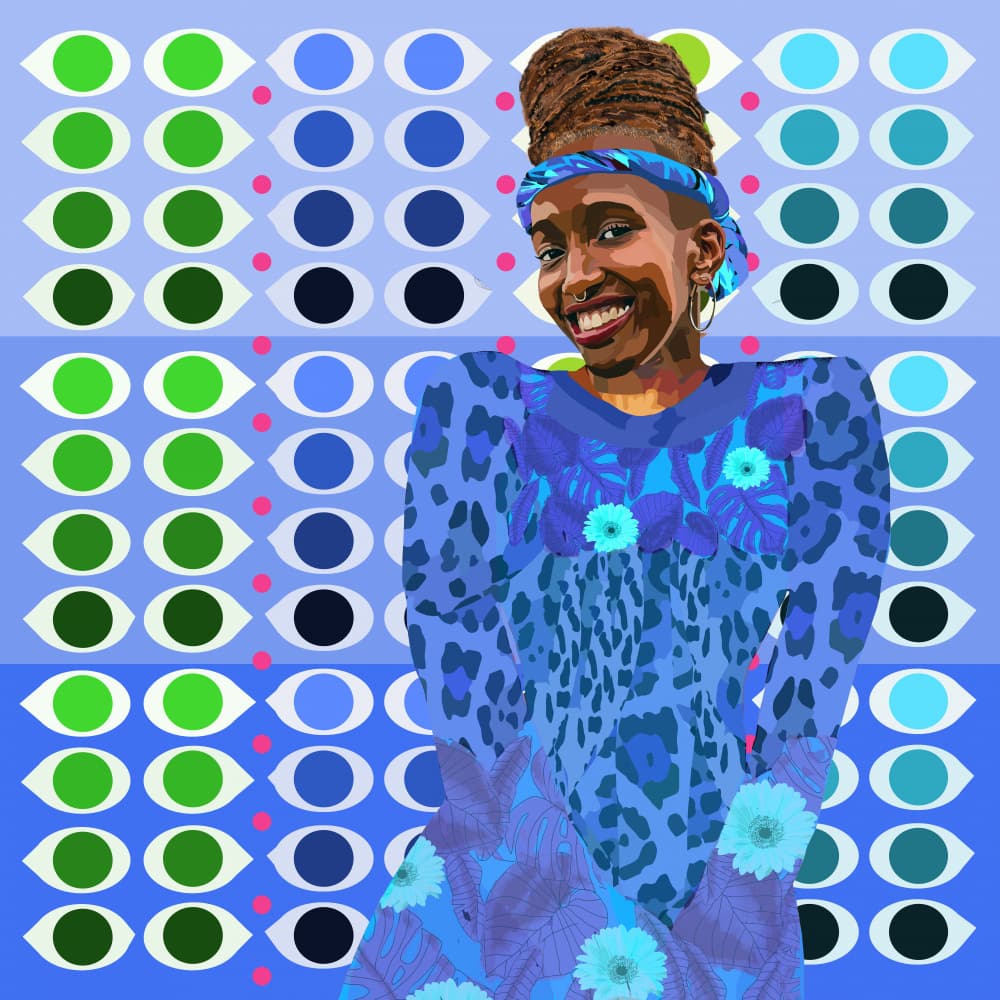 Joyful Blue Portrait by Lynnda Rakos — canvas wall art