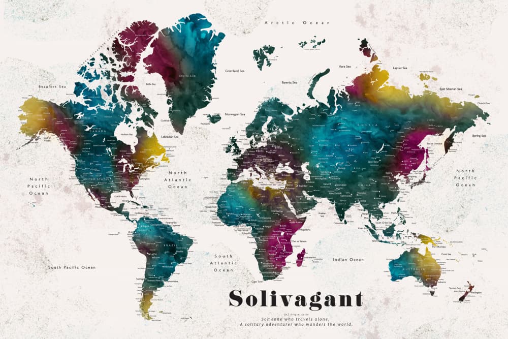 Vibrant Watercolor World Map by Rosana Laiz Blursbyai — canvas wall art