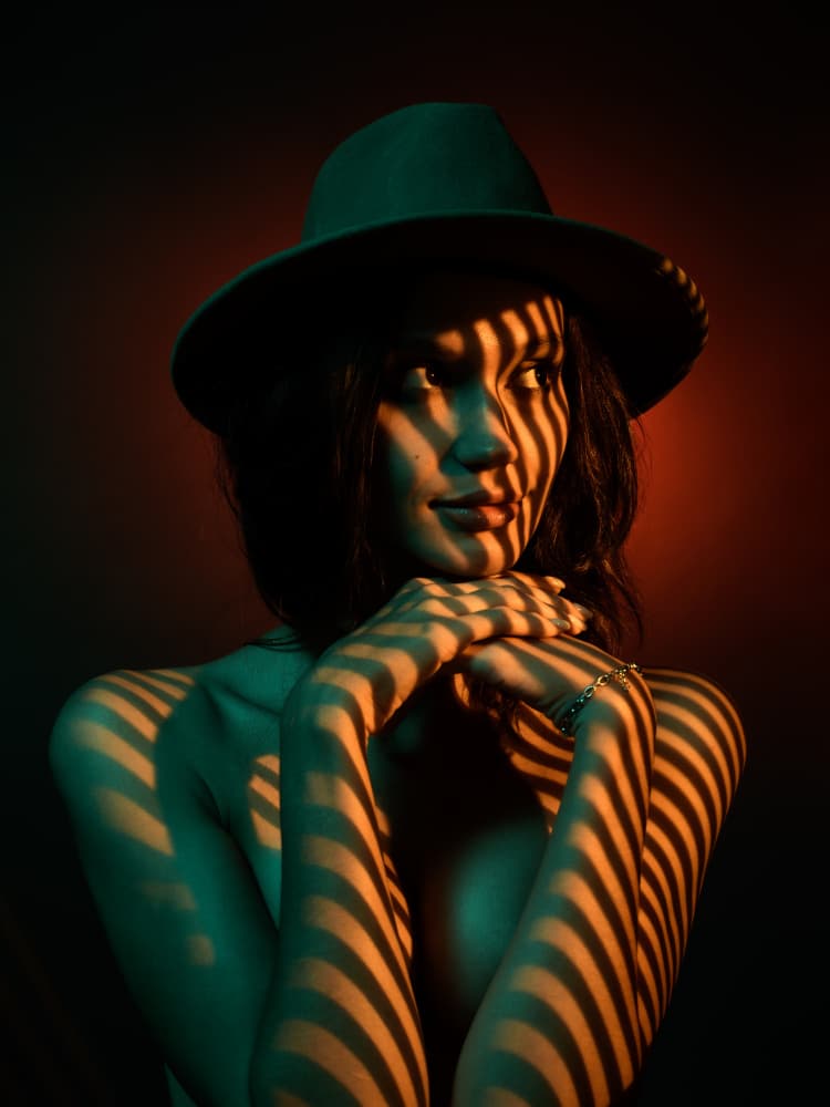 Mysterious Striped Hat Portrait by Rostovskiy Anton — canvas wall art