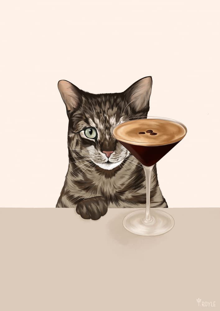 Curious Cat Coffee Martini by Tara Royle — canvas wall art